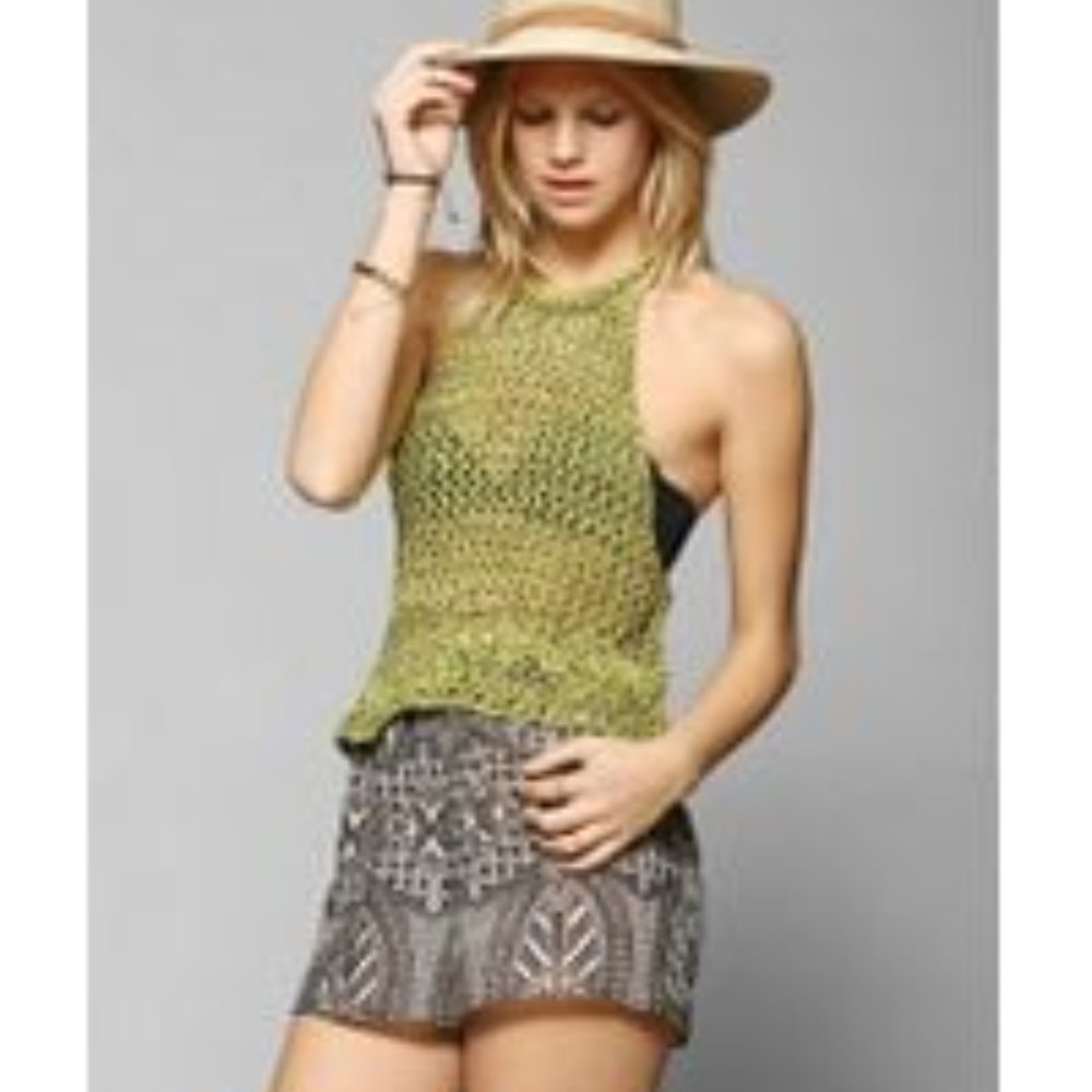 Staring at Stars Green Yellow Open-Crochet Tank